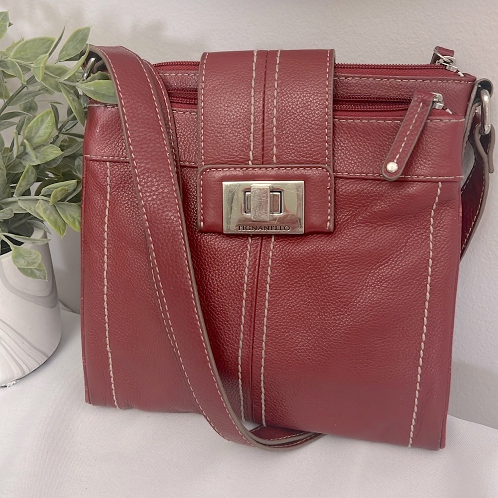 Tignanello Red Leather Crossbody Bag